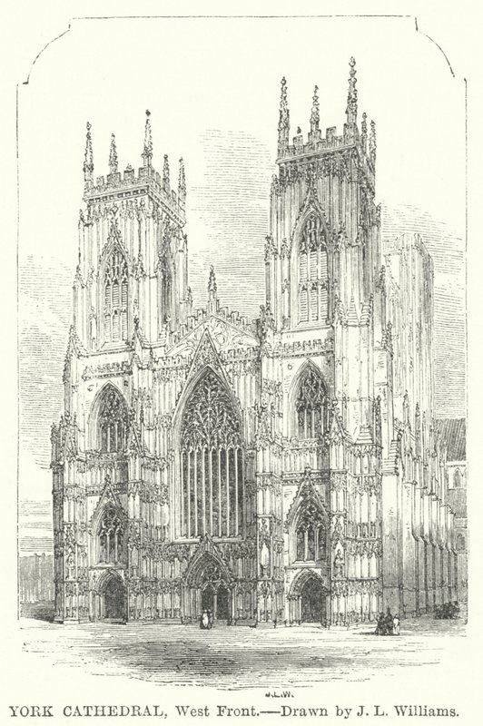 York-i katedrális, nyugati front (metszet) alkotó: J.L. (after) Williams
