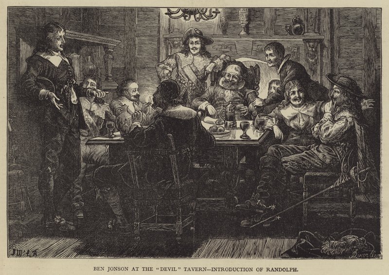 Ben Jonson a Devil Tavernben, Randolph bemutatása alkotó: J.M.L. Ralston