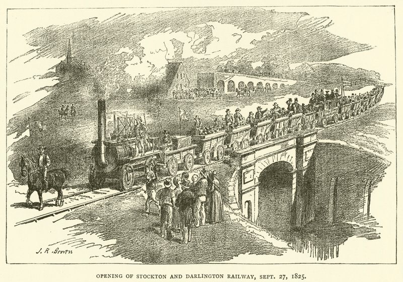 Stockton és Darlington vasút megnyitása, 1825. szeptember 27. (metszet) alkotó: J.R. Brown