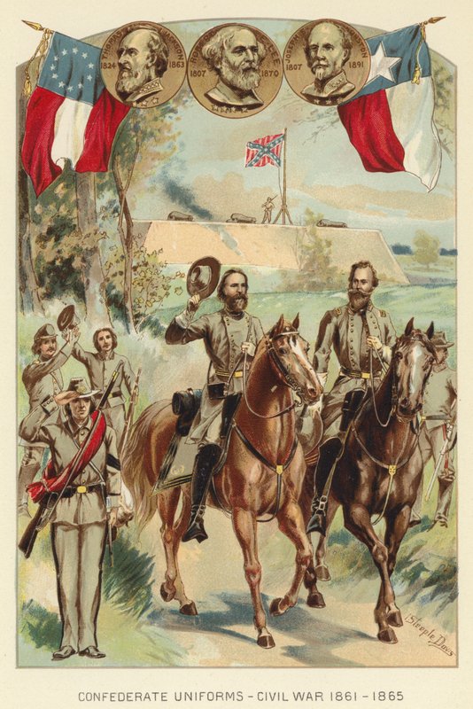 Konföderációs egyenruha, polgárháború 1861-1865 (színes litó) alkotó: J. (after) Steeple Davis
