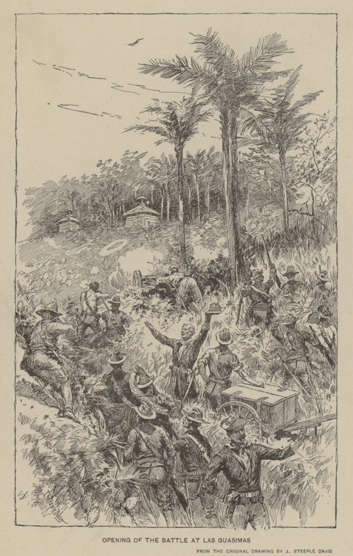 A csata megnyitása Las Guasimas-ban (litho) alkotó: J. (after) Steeple Davis