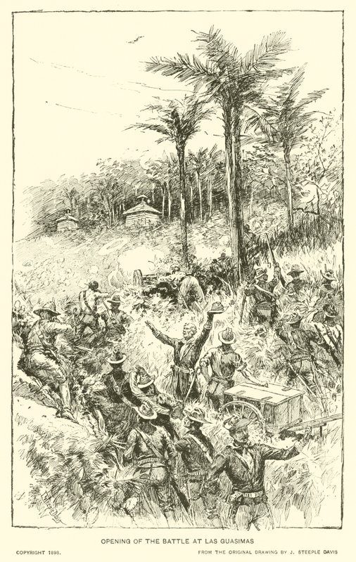 A csata megnyitása Las Guasimas-ban (litho) alkotó: J. (after) Steeple Davis