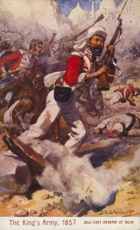 Az 52. könnyű gyalogság brit katonái, Delhi ostroma, indiai lázadás alkotó: J. A. Stewart