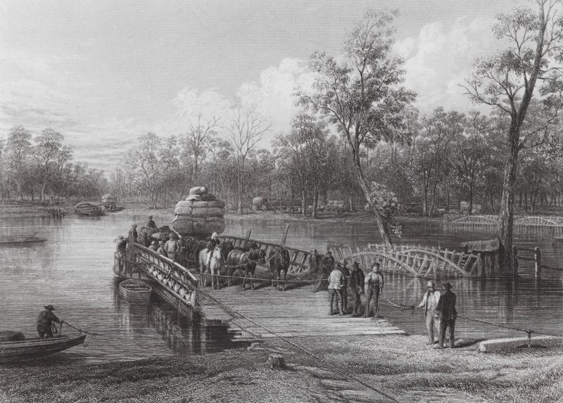 Ausztrália: Punt, Echuca (metszet). alkotó: J. C. Armytage