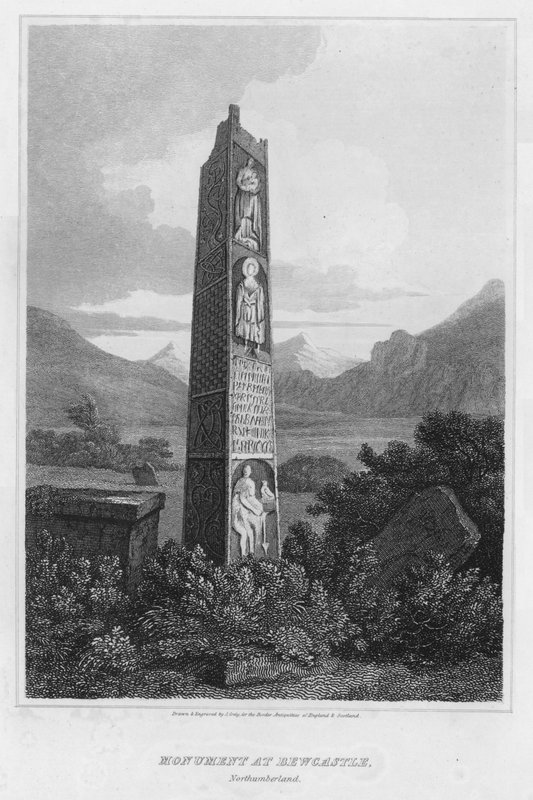 Emlékmű Bewcastle-ben, Northumberland (metszet) alkotó: J. Greig
