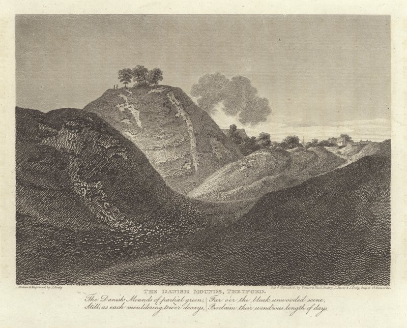Robert Bloomfield, költő: A dán halmok, Thetford (metszet) alkotó: J. Greig
