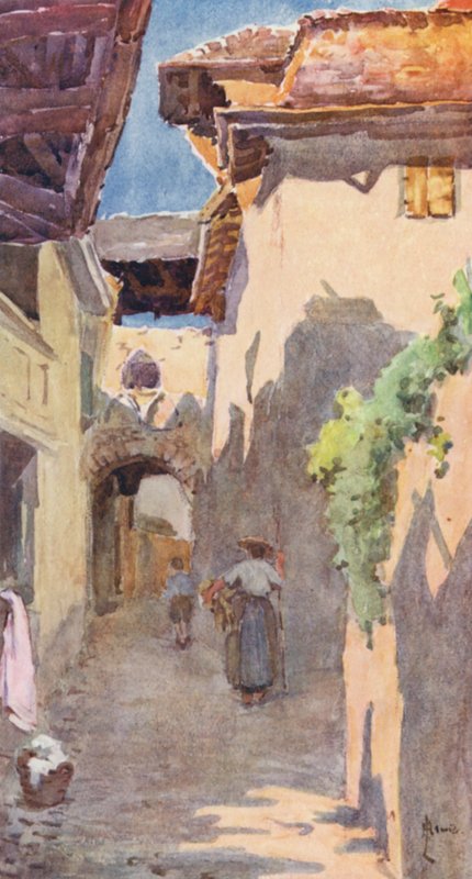 Egy utca St Saphorinban (színes litográfia) alkotó: J. Hardwicke Lewis