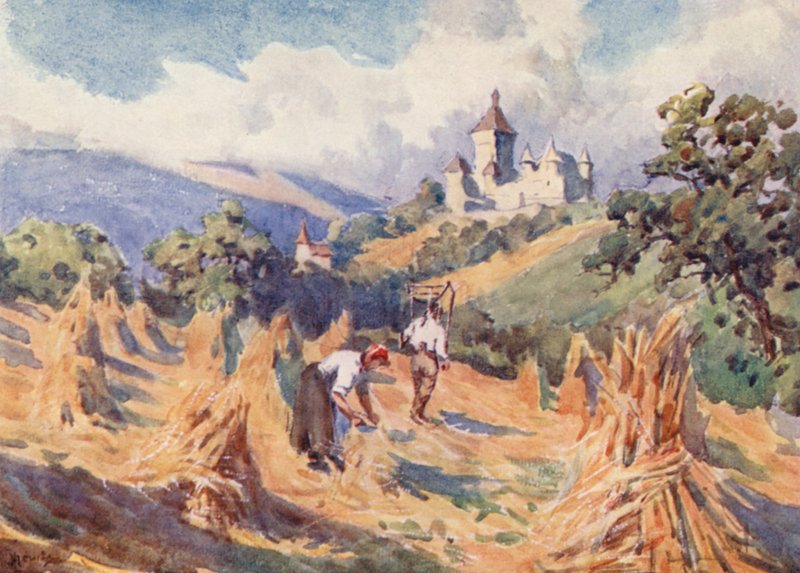 Chateau de Vufflens, Lausanne felett (színes litográfia) alkotó: J. Hardwicke Lewis
