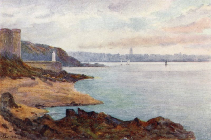 Mole des Noires és Dinard, a St Malo Beachről (színes litho) alkotó: J. Hardwicke Lewis