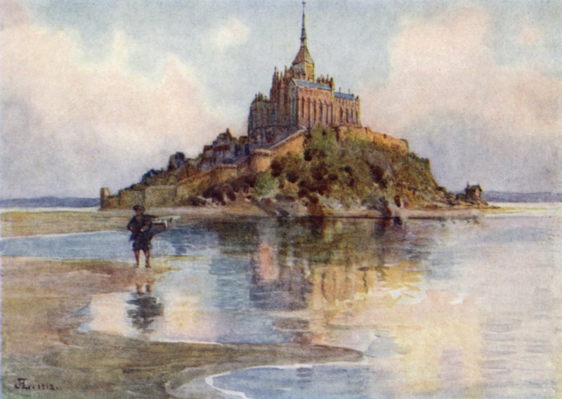 Mont St Michel, Tombelaine, este (színes litó) alkotó: J. Hardwicke Lewis