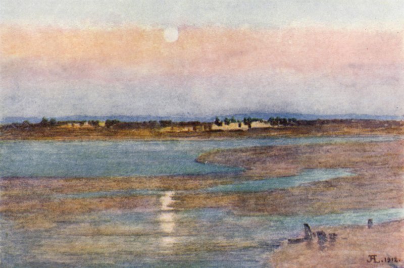Holdkelte napnyugtakor, a La Croix Blanche-ból, Mont St Michel (színes litó) alkotó: J. Hardwicke Lewis