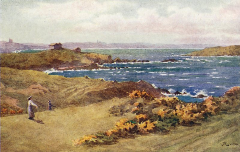 A golfpálya St Lunaire és St Briac között, St Cast in the Distance (színes litó) alkotó: J. Hardwicke Lewis