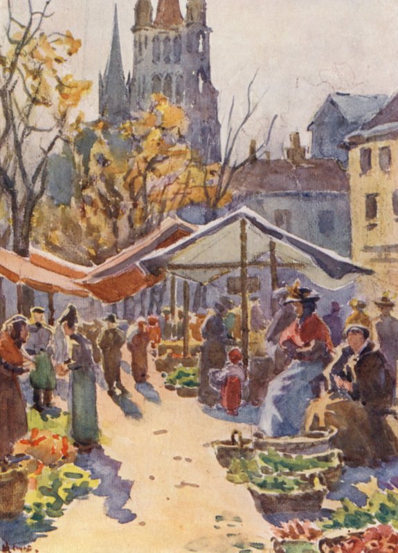 A piactér, Lausanne (színes litográfia) alkotó: J. Hardwicke Lewis