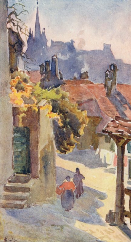 A Szent Francois-tornyok, Lausanne (színes litográfia) alkotó: J. Hardwicke Lewis