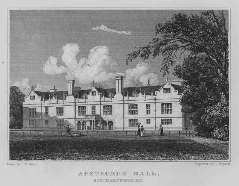 Apethorpe Hall, Northamptonshire (metszet) alkotó: John Preston Neale