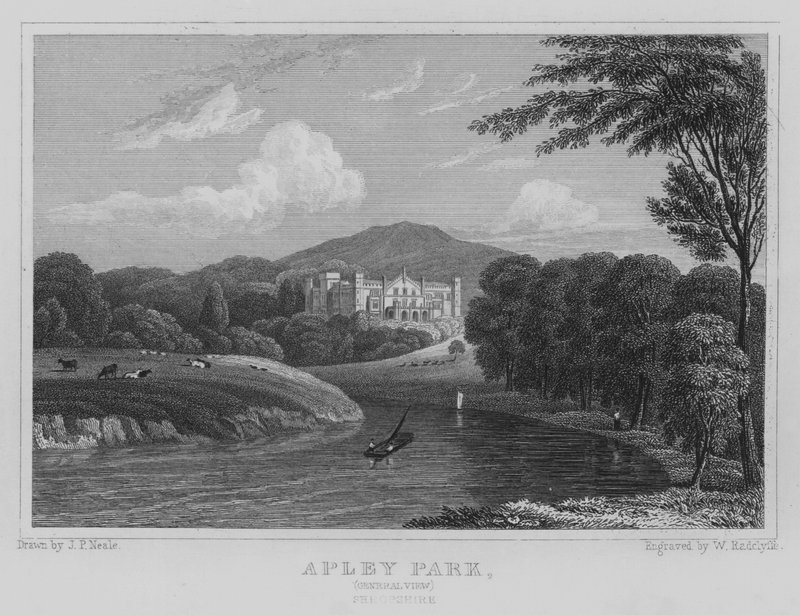 Apley Park, Általános kilátás, Shropshire (metszet) alkotó: John Preston Neale