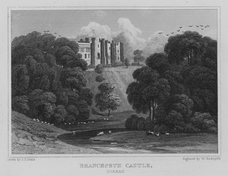 Brancepeth kastély, Durham (metszet) alkotó: John Preston Neale