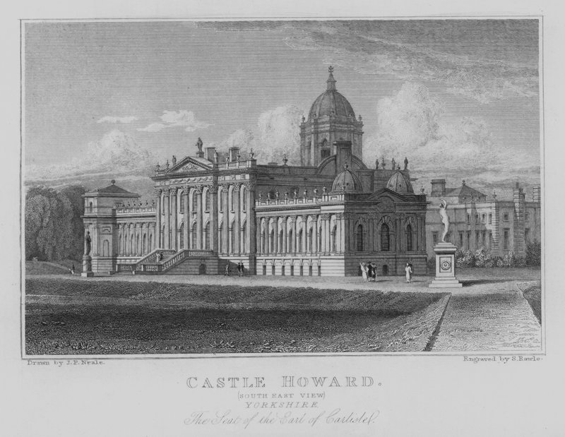 Howard kastély, South East View, Yorkshire, Carlisle grófjának székhelye (metszet) alkotó: John Preston Neale
