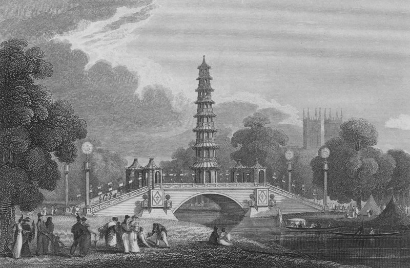 Kínai pagoda és híd, a Middlesex állambeli St James