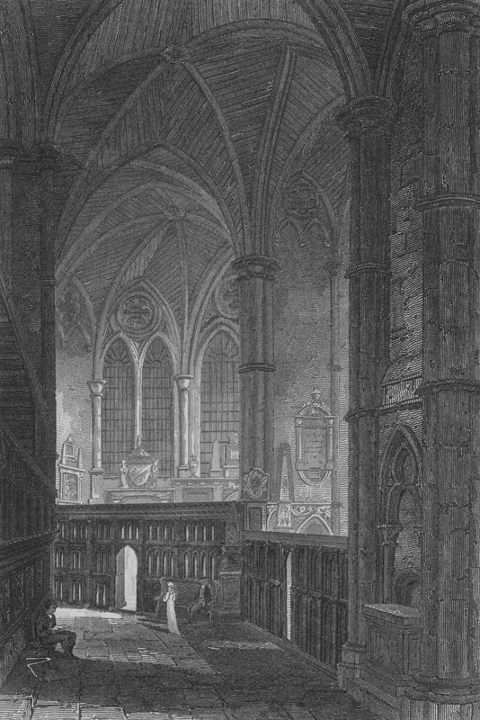 A déli folyosó bejárata, a Westminster Abbey (metszet) alkotó: John Preston Neale