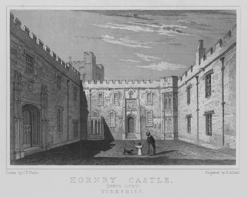 Hornby kastély, Belső udvar, Yorkshire (metszet) alkotó: John Preston Neale