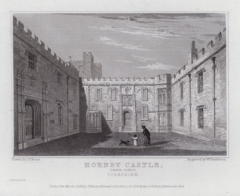 Hornby kastély, Belső udvar, Yorkshire (metszet) alkotó: John Preston Neale