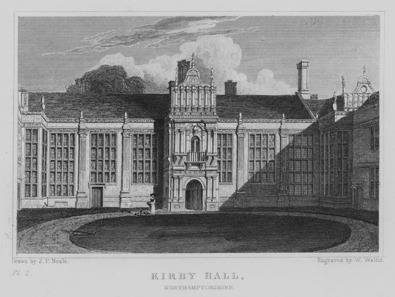 Kirby Hall, Northamptonshire (metszet) alkotó: John Preston Neale