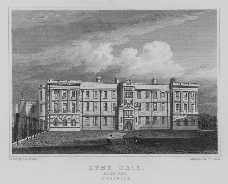 Lyme Hall, Északi front, Cheshire (metszet) alkotó: John Preston Neale