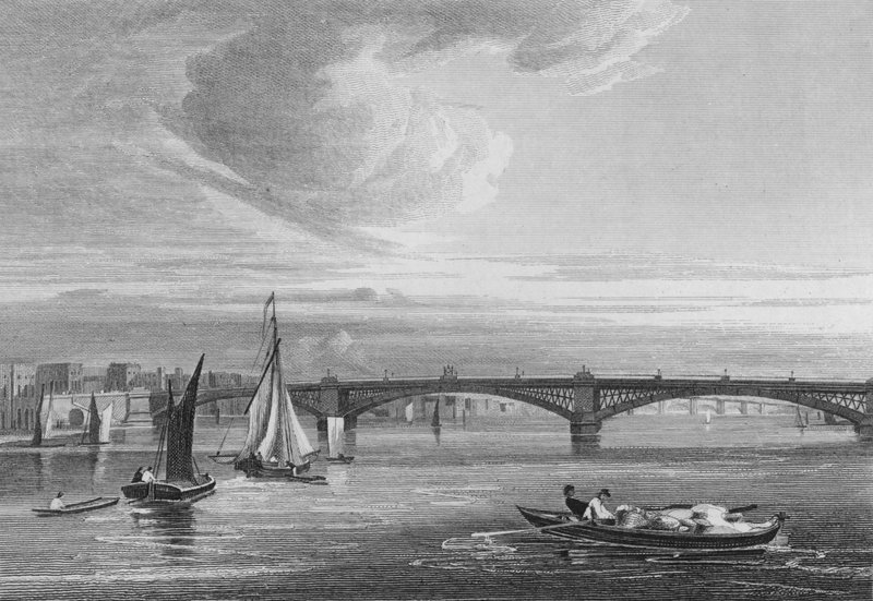 Új Vashíd a Temzén a Queen Street felől (metszet) alkotó: John Preston Neale