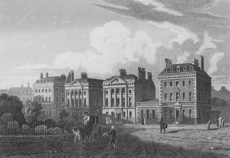 A Cavendish Square északi oldala, London (metszet) alkotó: John Preston Neale