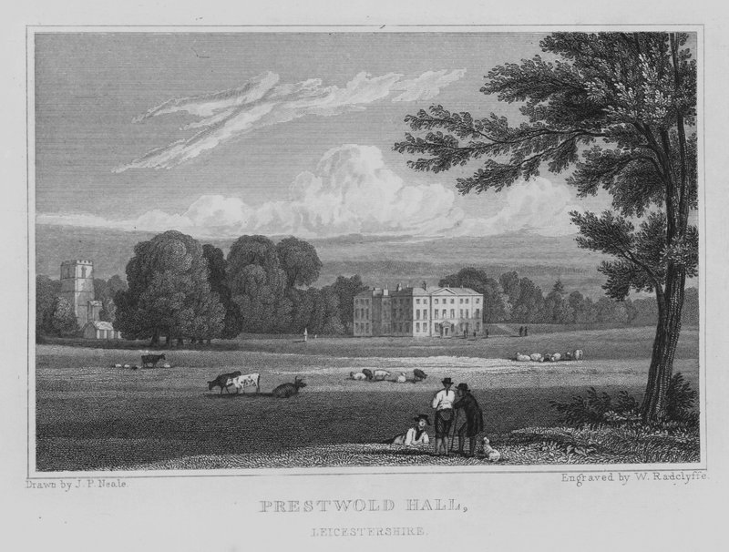 Prestwold Hall, Leicestershire (metszet) alkotó: John Preston Neale