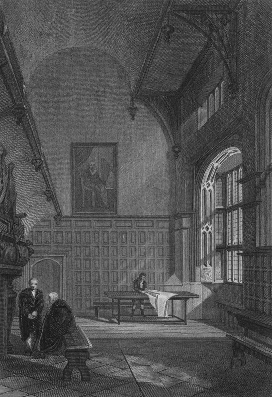 A Charter House, a nagyterem belseje (metszet) alkotó: John Preston Neale