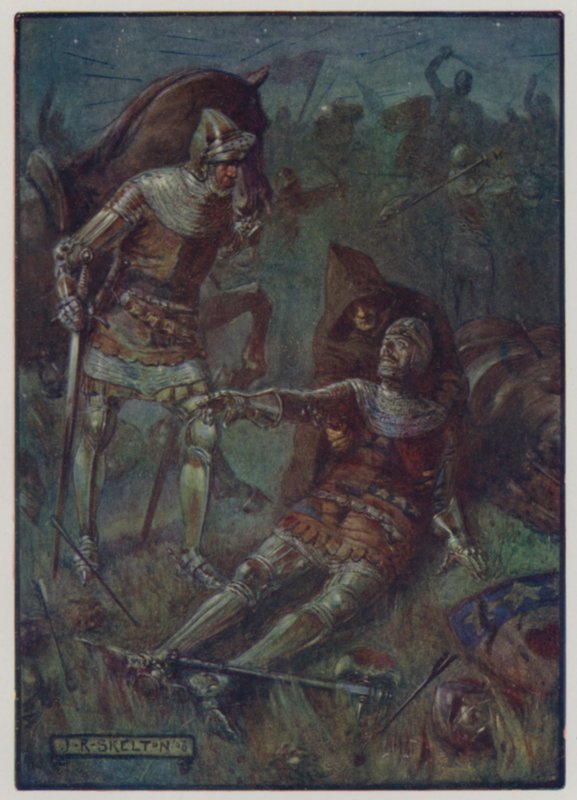 James halála, Douglas 2. grófja, aki az angolok ellen harcolt az otterburni csatában, 1388 alkotó: J. R. Skelton