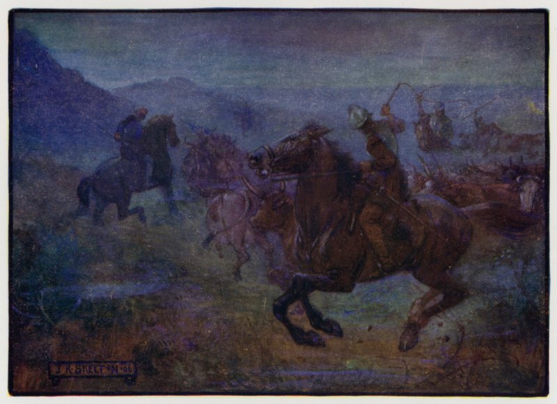 Border Reivers támadása az angol-skót határokon, 16. század eleje alkotó: J. R. Skelton