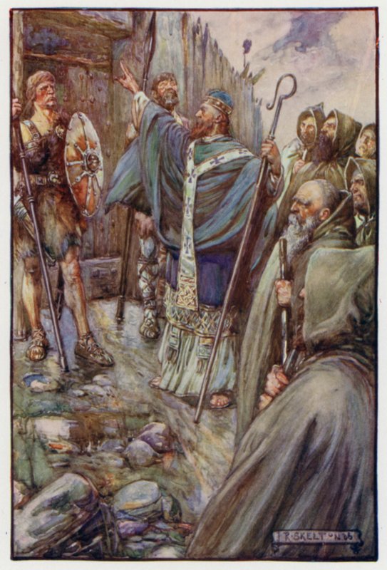 Szent Kolumba tette a kereszt jelét, és a nagy kapuk szélesre nyíltak alkotó: J. R. Skelton