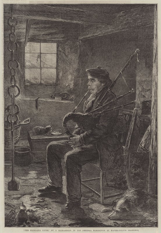A Highland Piper metszet alkotó: J. Richardson