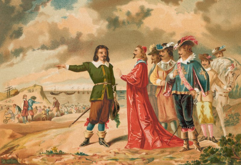 Gerard Desargues és Richelieu bíboros La Rochelle-ben alkotó: J. Ventura