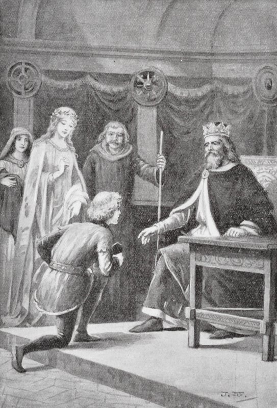 Gareth eljött, hogy a második kegyét kérje, hogy a király lovagjai közé tartozzon, és hogy segíthessen a hölgynek (litho). alkotó: J. Williamson