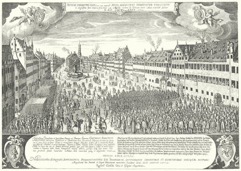 Augsburg városa a svéd Gustavus Adolphus előtt tiszteleg alkotó: Jacob Custodis