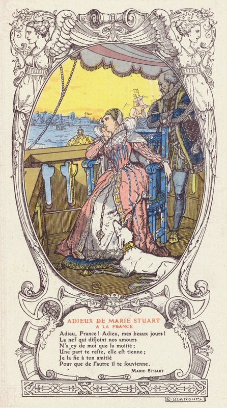 Mária, skót királynő búcsút vesz Franciaországtól és visszatér Skóciába férje, II. Ferenc francia király halála után. alkotó: Jacques Emile (after) Blanche