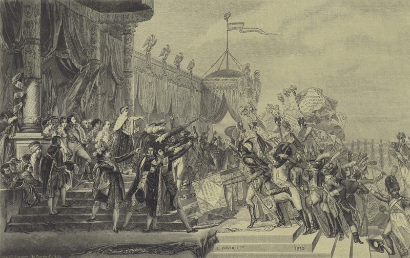 Napóleon, aki sas szabványokat oszt ki a francia hadseregnek, 1804. december 5. (metszet) alkotó: Jacques Louis (after) David