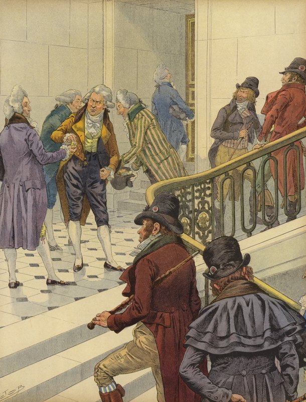 A francia emigránsokat a párizsi Tuileries-palota fogadja vissza Franciaországba alkotó: Jacques Marie Gaston Onfray de Breville (Job)