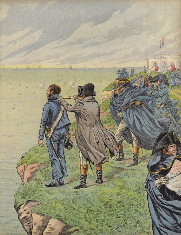 Bonaparte Napóleon a flottáját szemléli, amint elindulnak Boulogne-ból alkotó: Jacques Marie Gaston Onfray de Breville (Job)