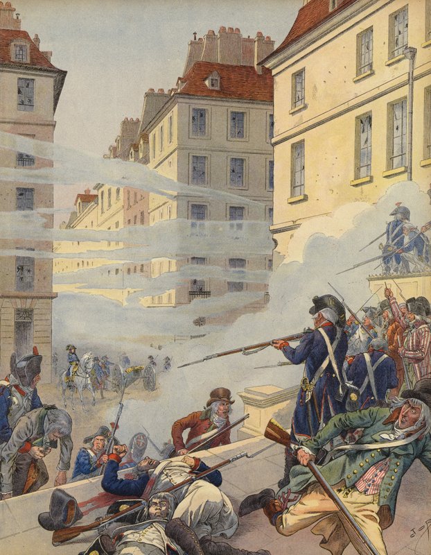 Forradalmi zavargások Franciaország utcáin alkotó: Jacques Marie Gaston Onfray de Breville (Job)