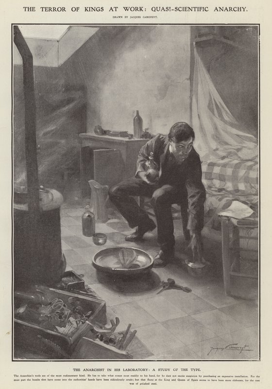 A királyok terrorja munka közben: kvázi tudományos anarchia (litho) alkotó: Jacques Marie Omer Camoreyt