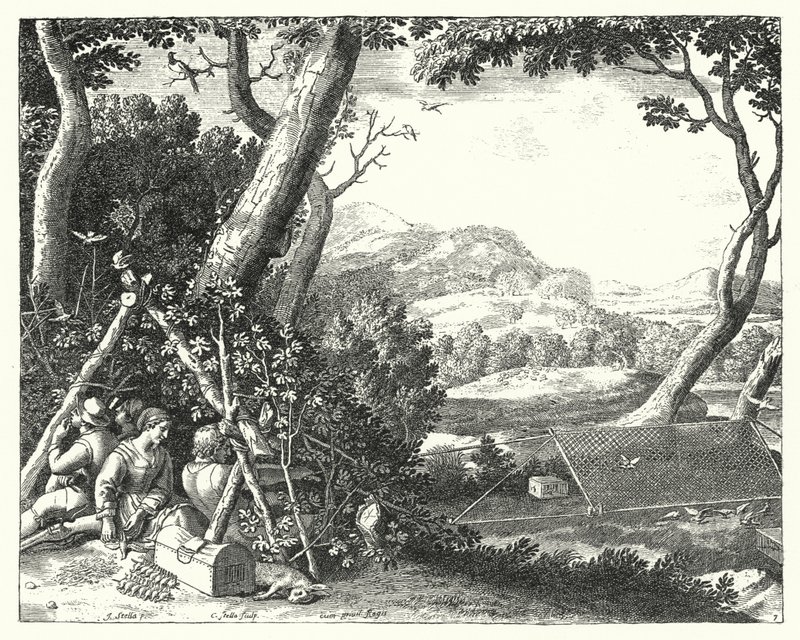 Madárfogás (metszet) alkotó: Jacques Stella