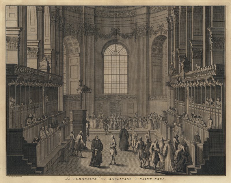 Anglikán közösség a londoni Szent Pál-székesegyházban (metszet) alkotó: Jakob van der Schley