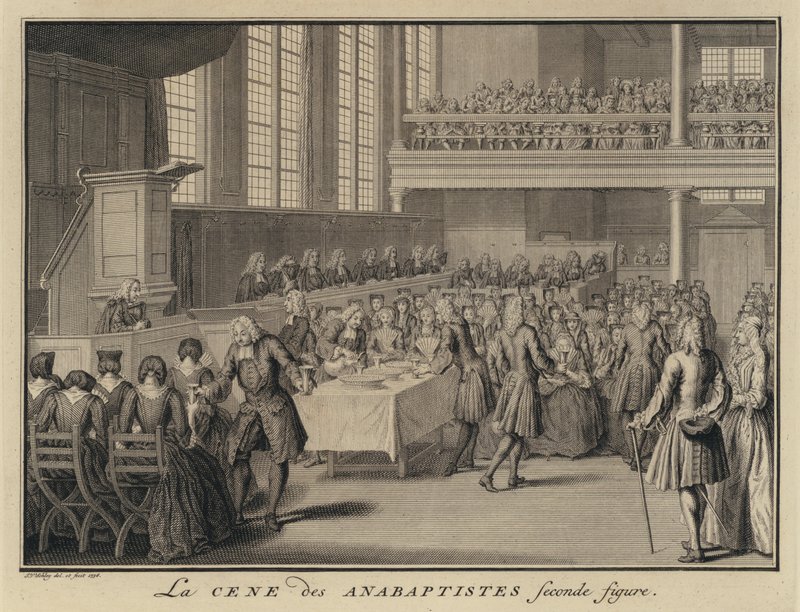 Úrvacsora egy anabaptista templomban (metszet) alkotó: Jakob van der Schley
