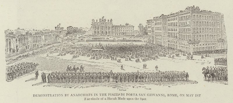 Anarchisták tüntetése a római Piazza di Porta San Giovanni téren, 1891. május 1-jén. alkotó: James A. Shearman