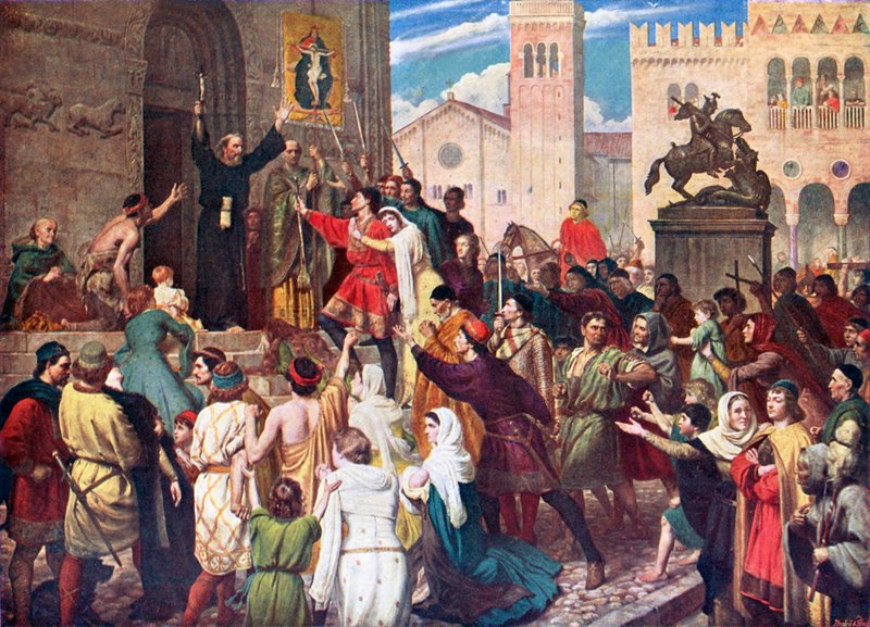 Remete Péter prédikál az első keresztes hadjáraton (színes litográfia) alkotó: James (after) Archer